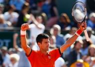 Novak Djokovic after winning his quarterfinal match against Rafael Nadal at the 2015 French Open